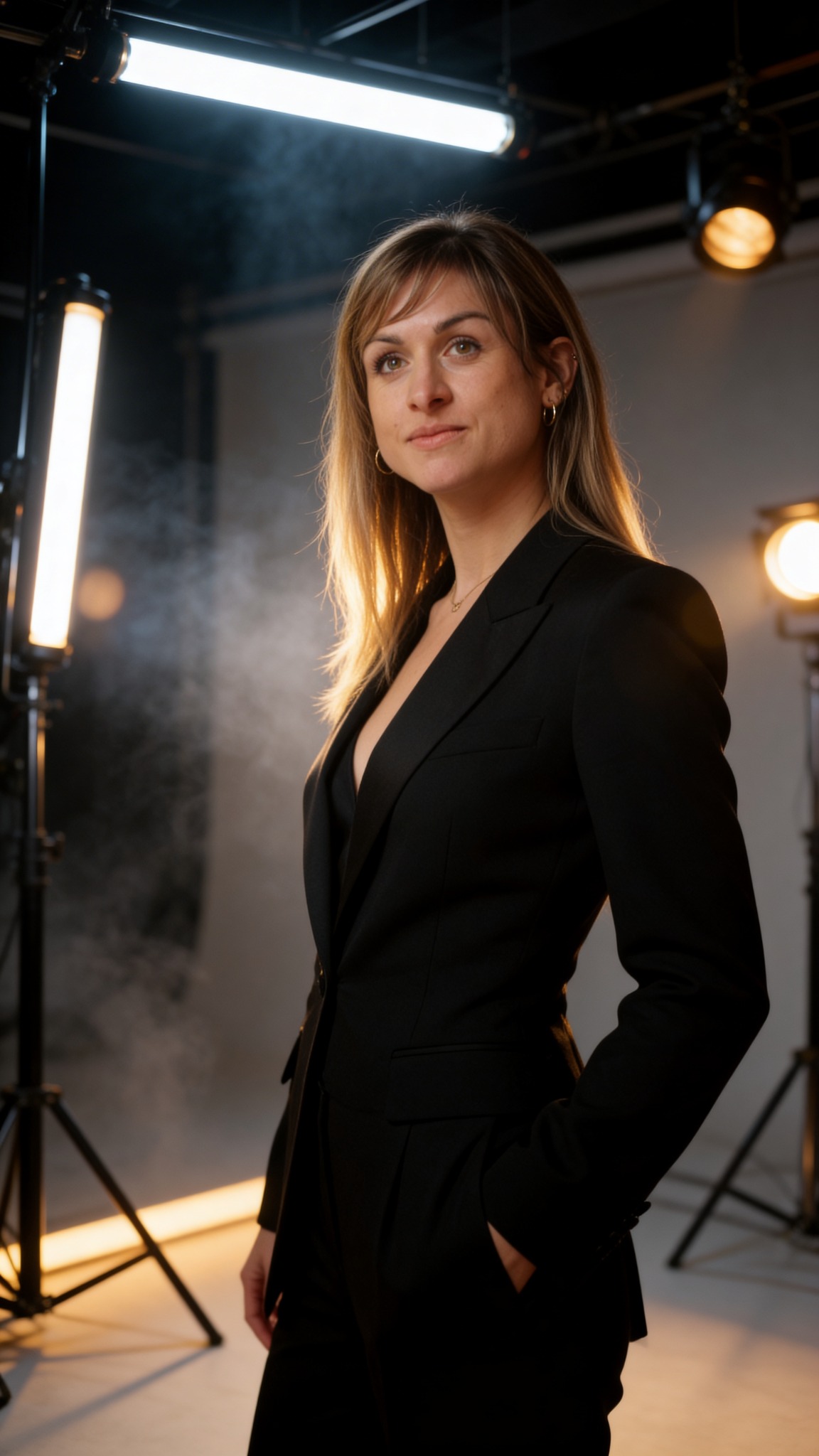 Studio-Fashion-Portrait im schwarzen Hosenanzug