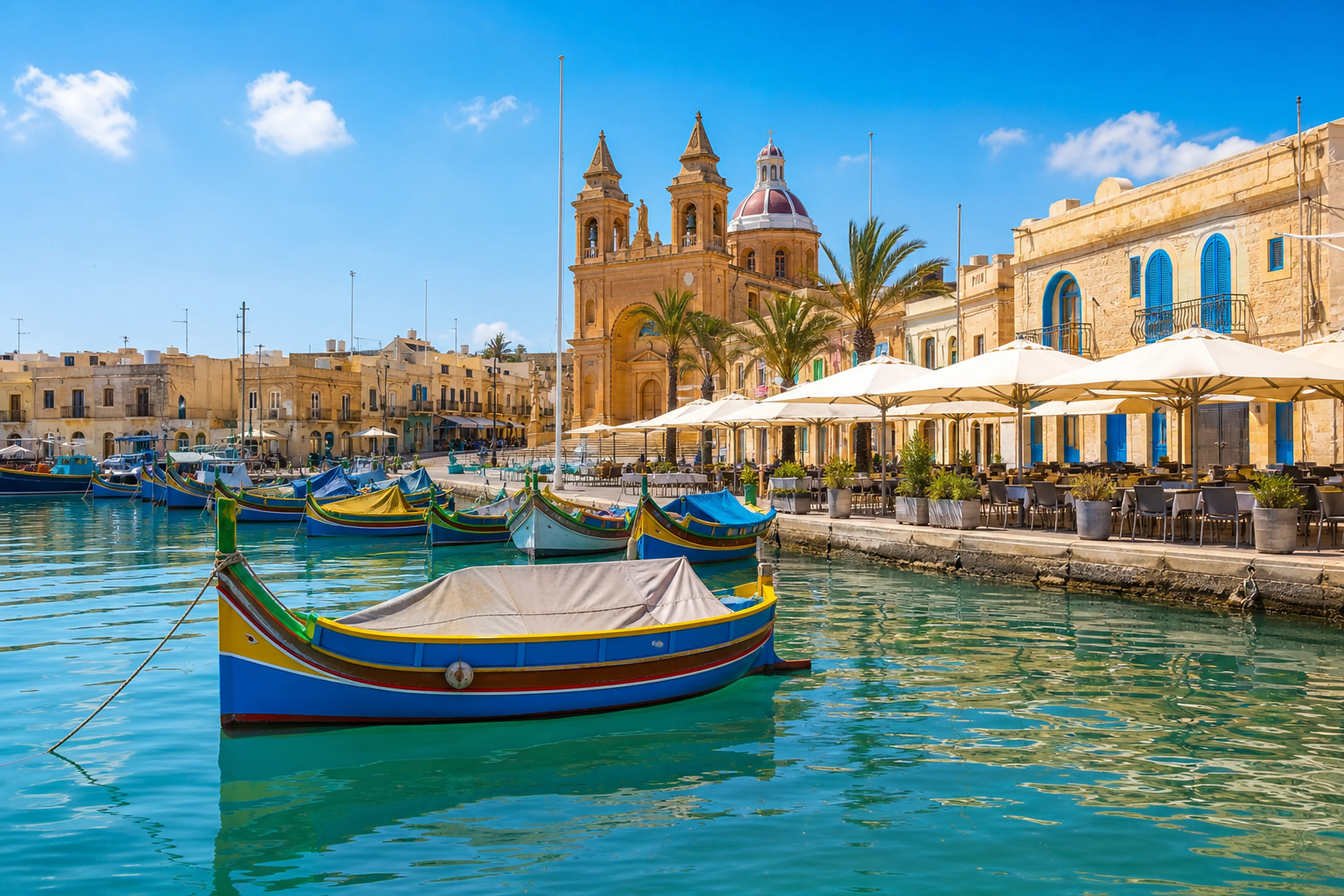 Farbenfrohe Fischerboote im Hafen von Marsaxlokk auf Malta