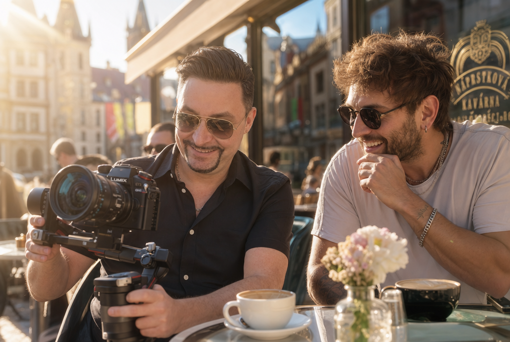 Creative Producer Denny Schönemann mit einem Künstler in Prag